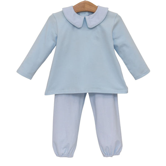 Lt Blue Microgingham Archie Boy Bloomer Pant Set