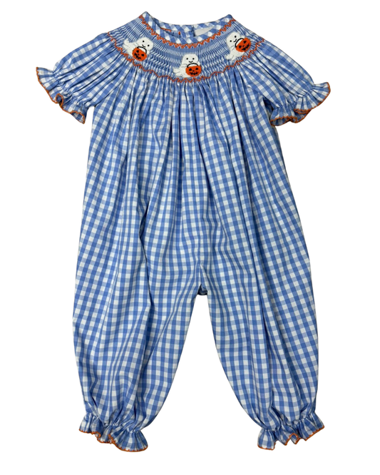 Ghost/Pumpkin Smocked S/S Bishop Romper