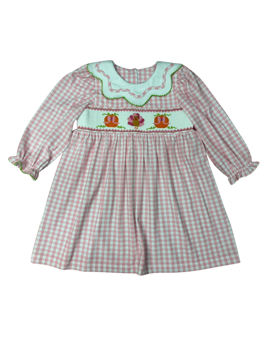 Turkey L/S Pink Gingham Smocked Dress