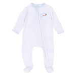 Sweet St. Nick Applique Zip Footie Light Blue