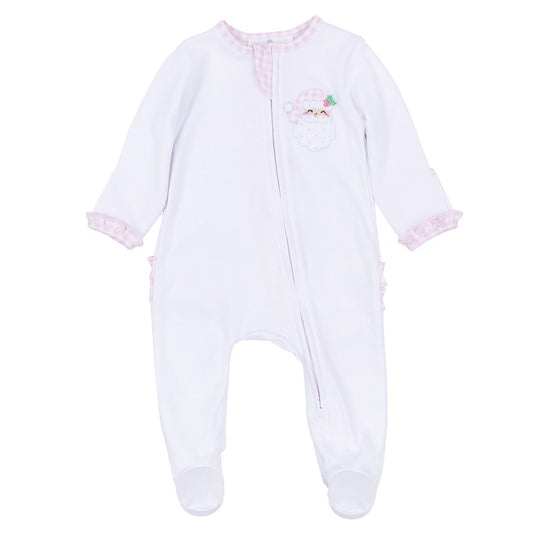 Sweet St. Nick Applique Zip Footie Pink