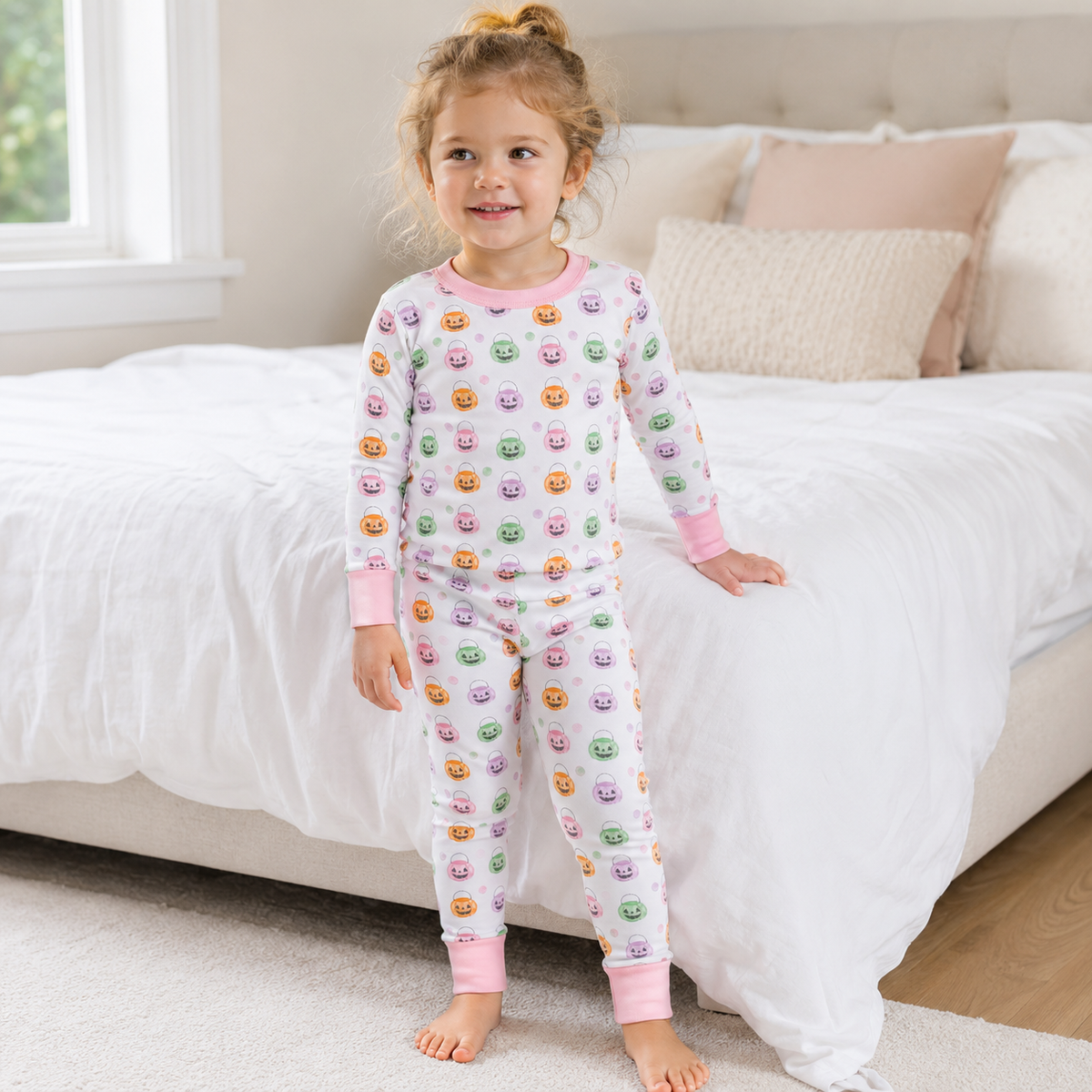 Pumpkin Party Long Pajamas Pink
