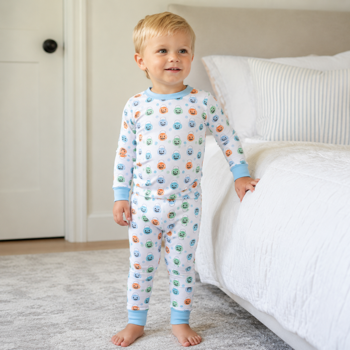 Pumpkin Party Long Pajamas Light Blue