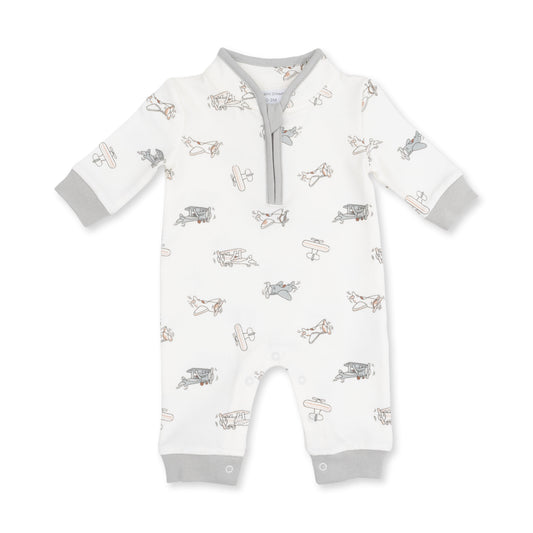Vintage Airplane Pilots Zip Neck Romper