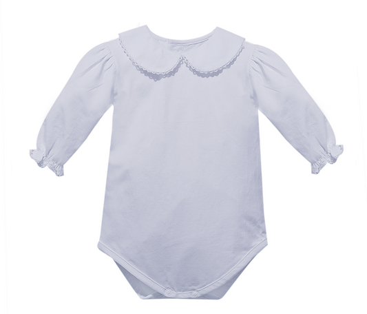White Picot Knit LS Girl Onesie