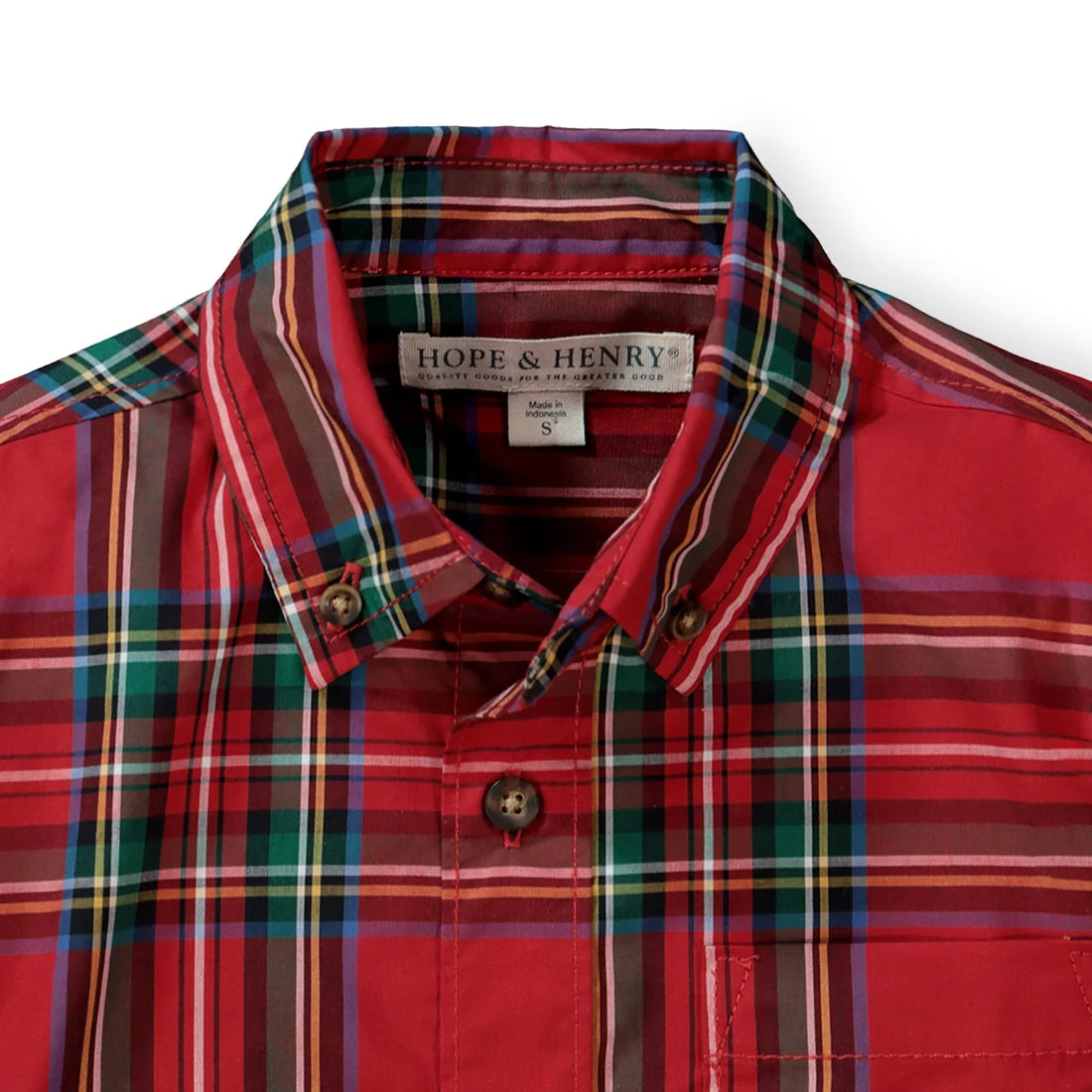 Red Holiday Tartan Plaid Organic Stretch Poplin Shirt