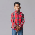 Red Holiday Tartan Plaid Organic Stretch Poplin Shirt