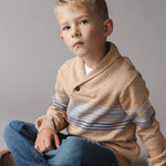 Camel Heather Stripe Organic Collar Sweater