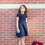 Navy Quilted Knit Skater Dress