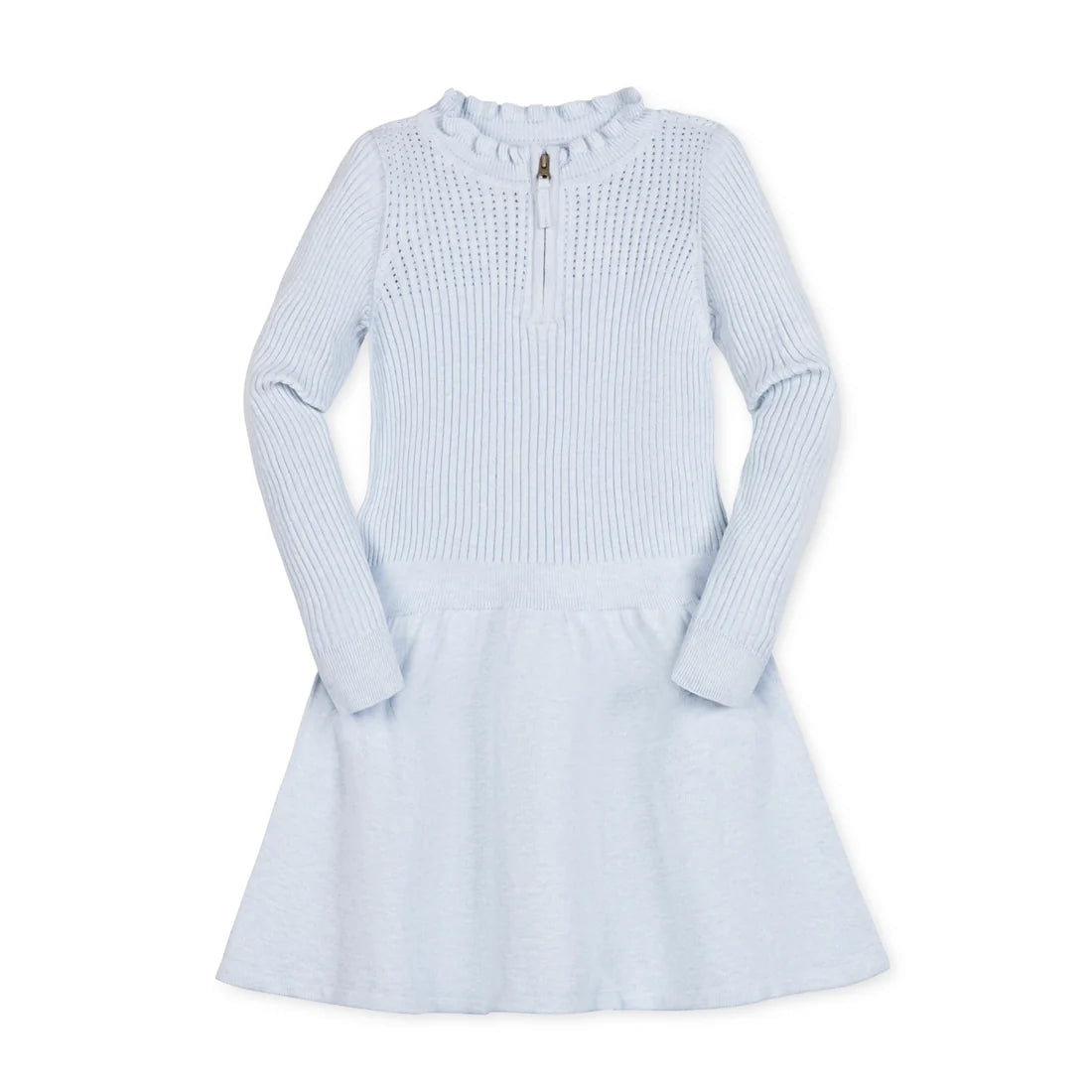Lt Blue Heather Organic 1/2 Zip Ruffle Neck Sweater Dress