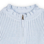 Lt Blue Heather Organic 1/2 Zip Ruffle Neck Sweater Dress