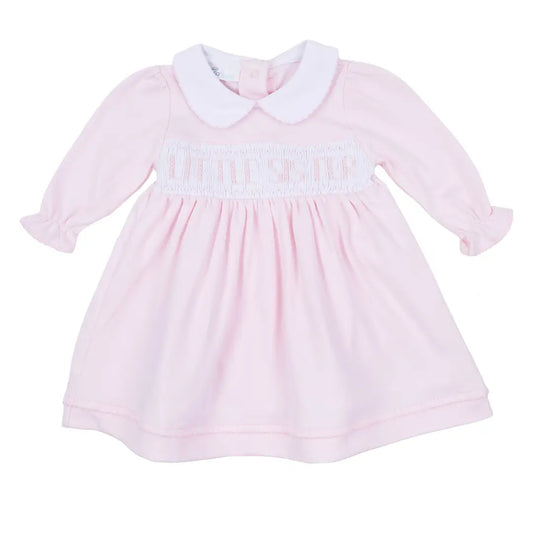 Little Sister Smocked LS Dress Set Pink
