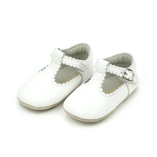 White Elodie Scalloped T-Bar Crib Maryjane