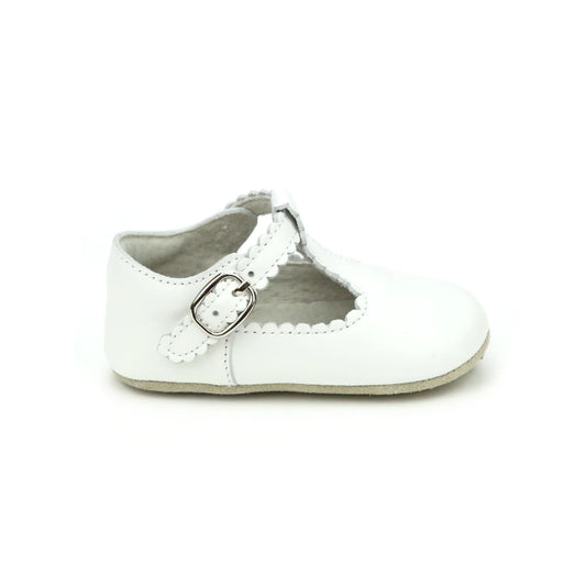 White Elodie Scalloped T-Bar Crib Maryjane