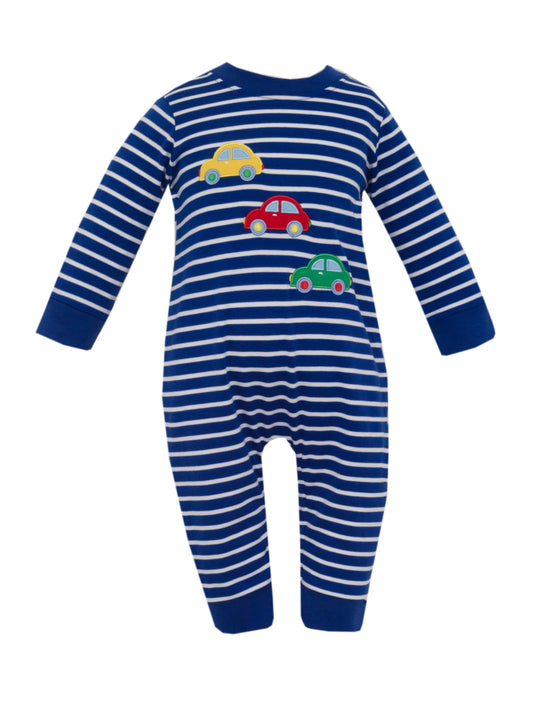 Cars Royal Blue Stripe Boy's Long Romper