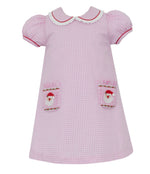 Pre-Order Santa Face Pink Gingham Dress w/Smocked Pockets