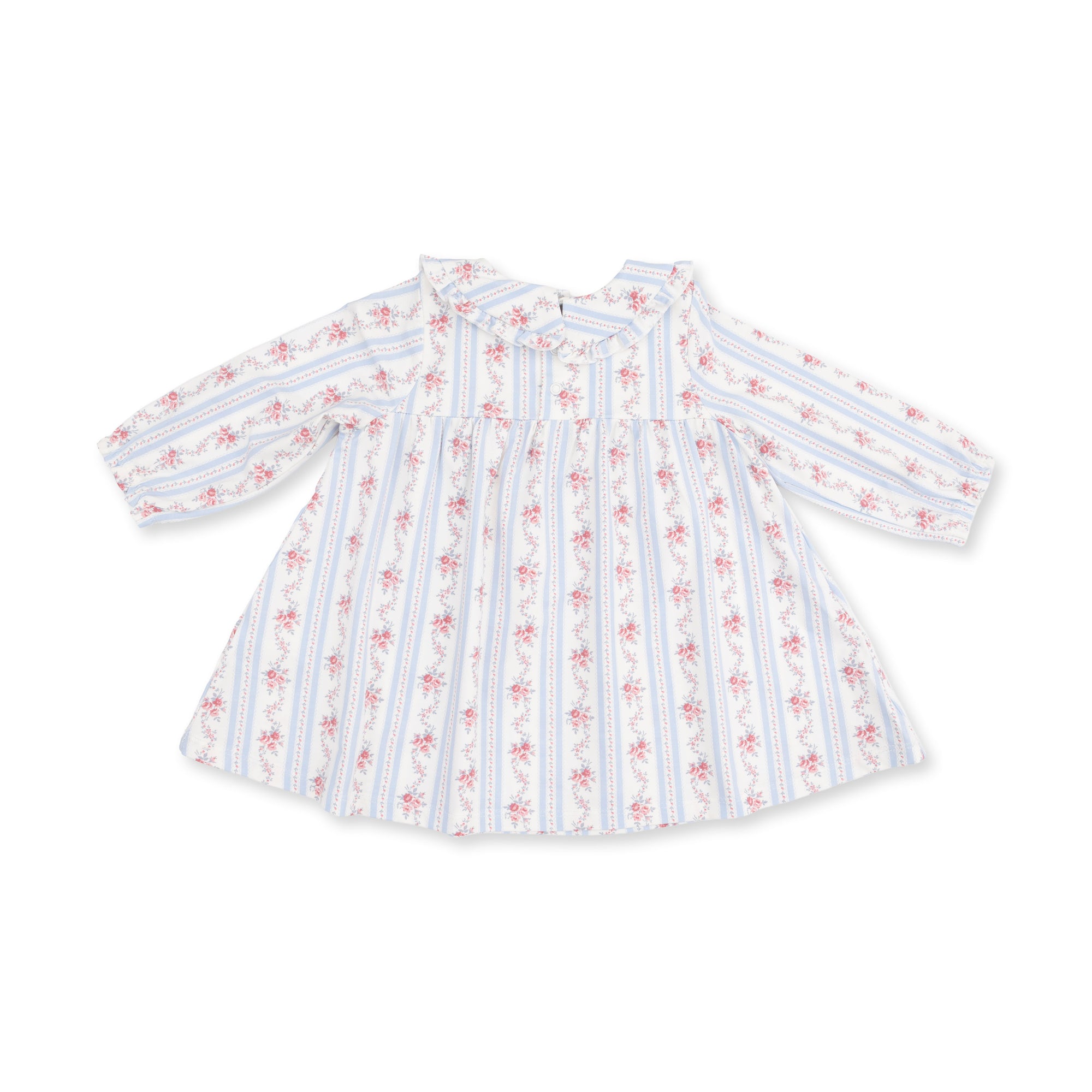 Anna Floral Stripe L/S Peter Pan Ruffle Collar Dress w/Bloomer