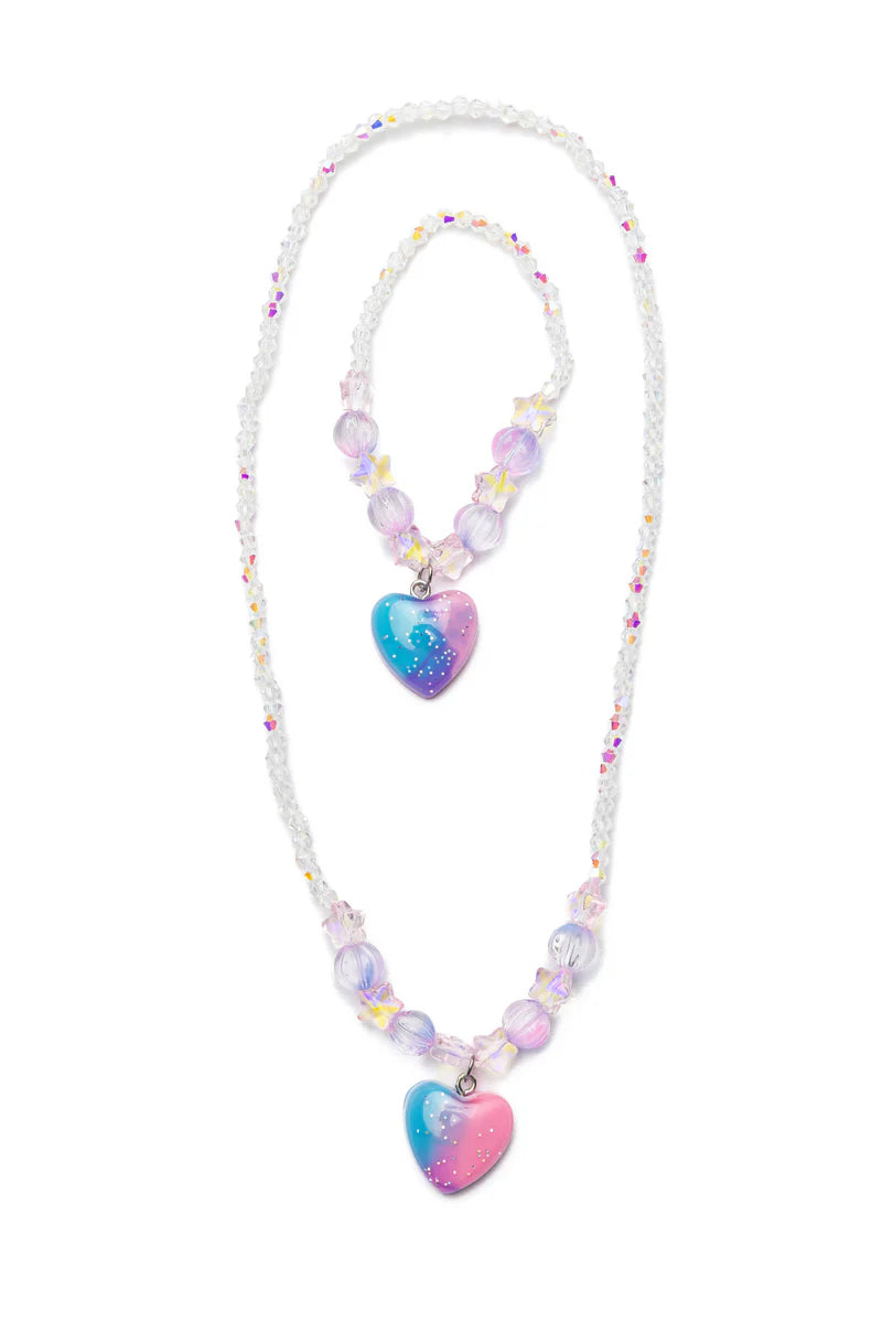 Galaxy Heart Necklace & Bracelet 2Pc Set