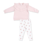 Veiled Pink Bows V-neck Ruffle Sweatshirt w/Legging