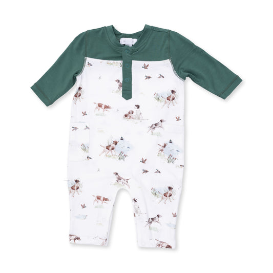Pointer Pups and Duck Buddies Romper w/Contrast Sleeves