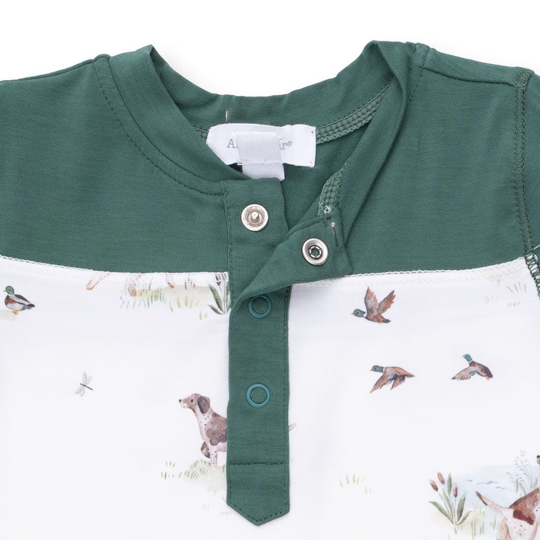 Pointer Pups and Duck Buddies Romper w/Contrast Sleeves
