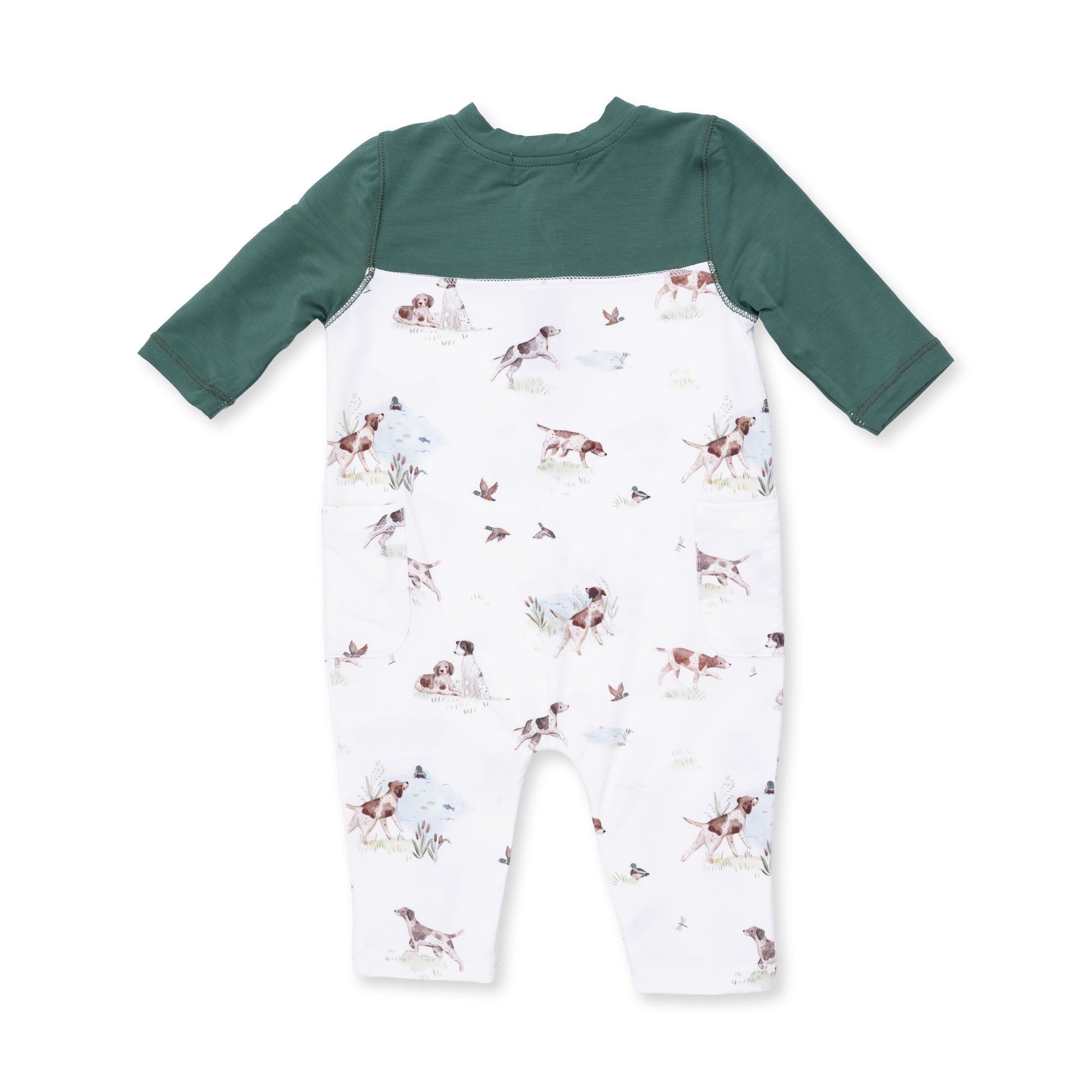 Pointer Pups and Duck Buddies Romper w/Contrast Sleeves
