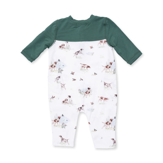 Pointer Pups and Duck Buddies Romper w/Contrast Sleeves