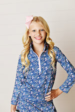 Navy Ditsy Floral Pull Over Top