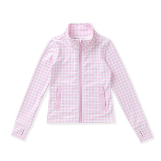 Pink Gingham Active Jacket w/Finger Hole