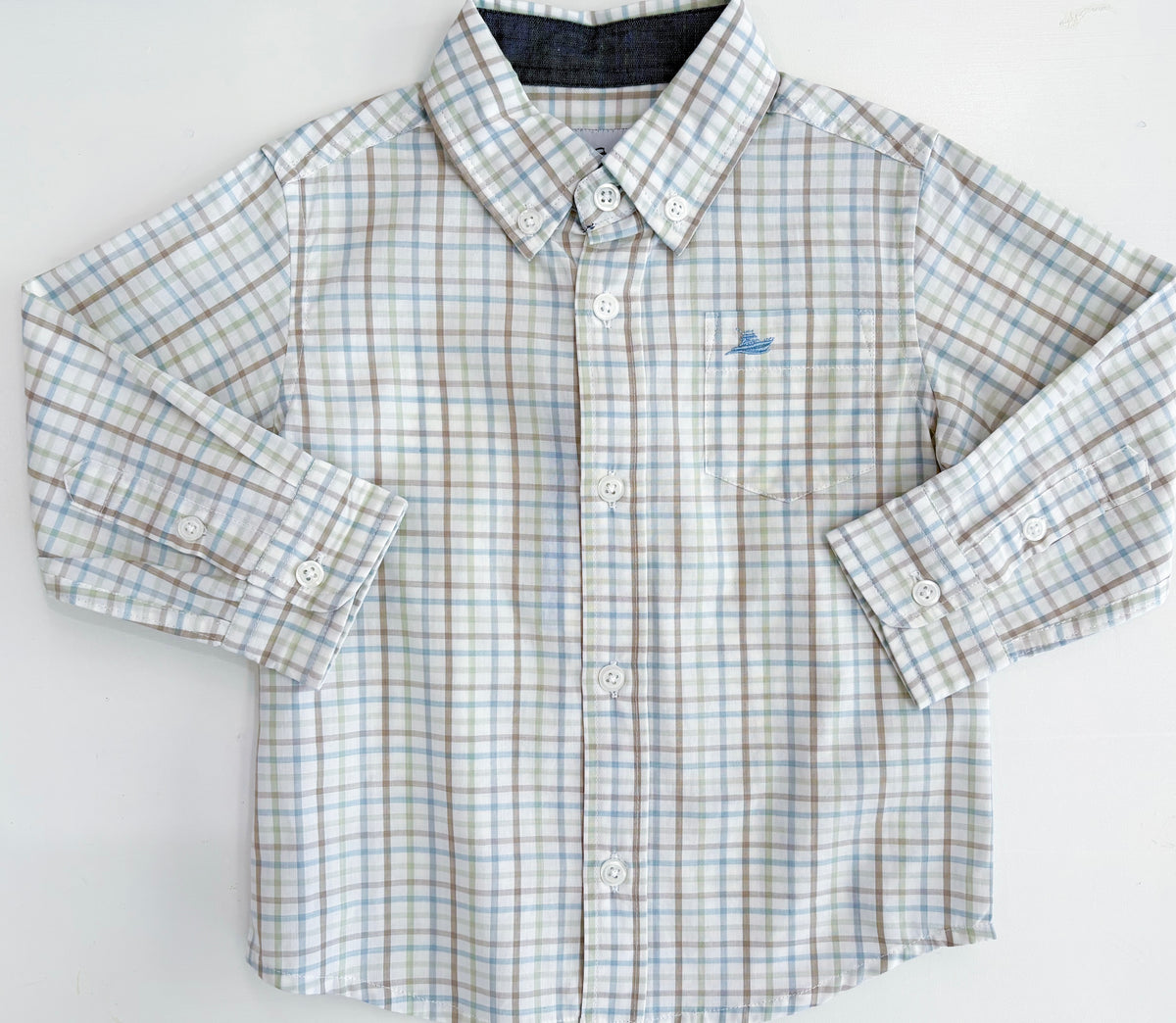 Blue/Sage/Tan Plaid LS Dress Shirt