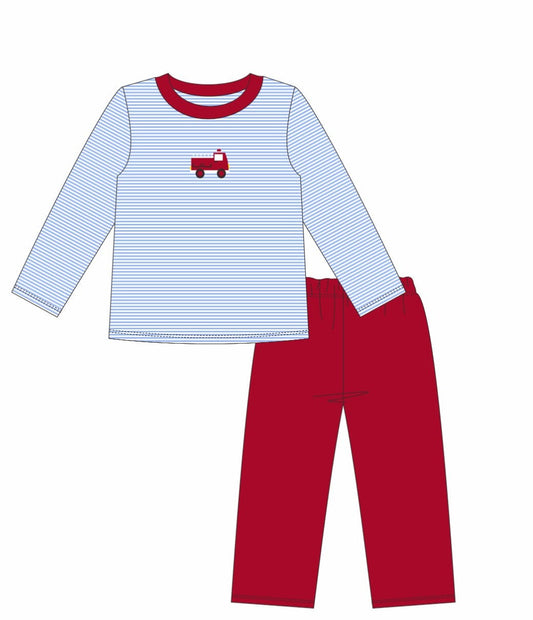 Firetruck Pant Set Blue Stripe/Red