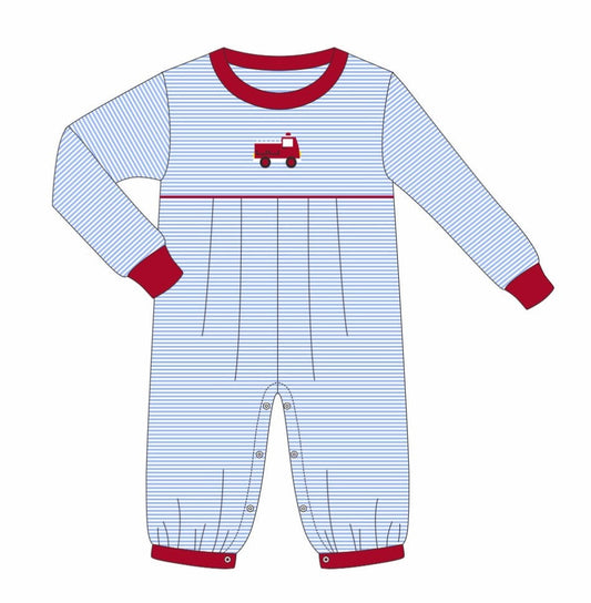 Firetruck Romper Blue Stripe