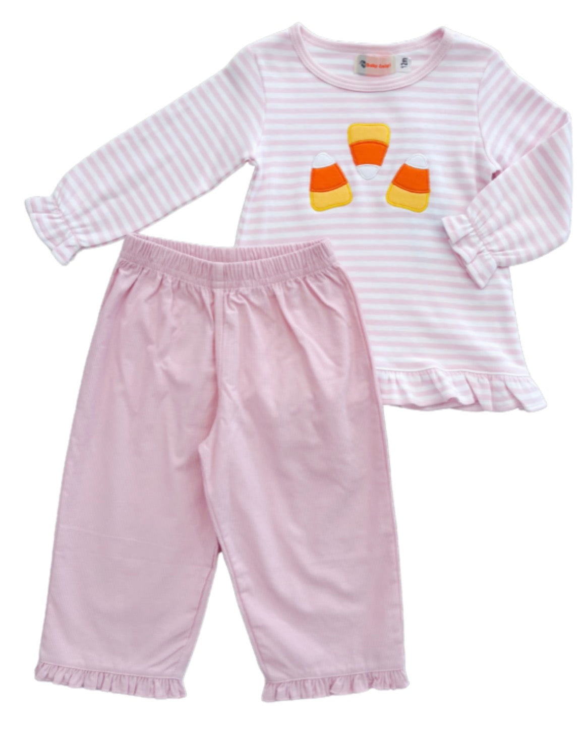 Candy Corn Pink Stripe Ruffle Pant Set