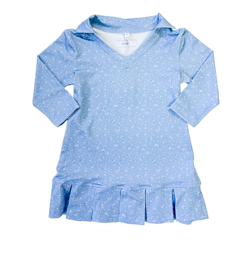 Blue Floral Pleated Dress