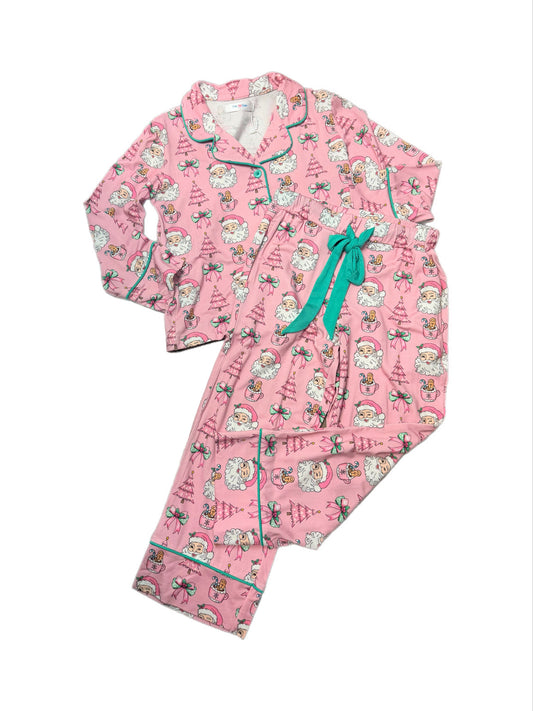 Santa Viscose Button Down PJs Light Pink