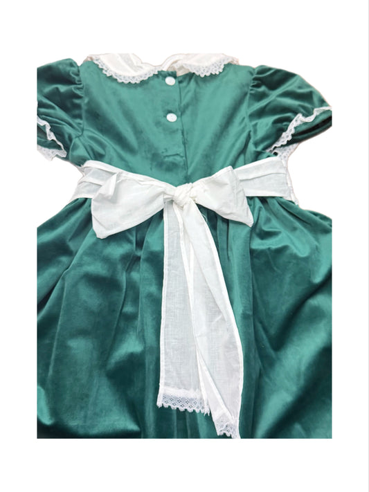 Green Velvet Sash Waist Dress
