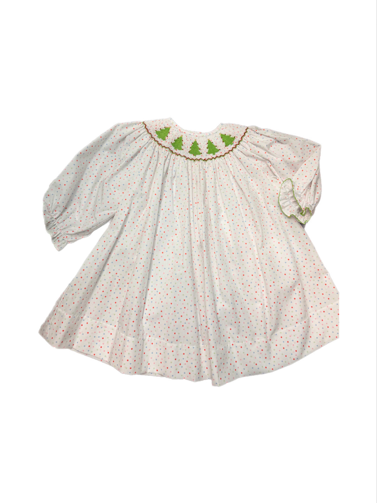 Christmas Trees Smocked L/S Bishop with Dots