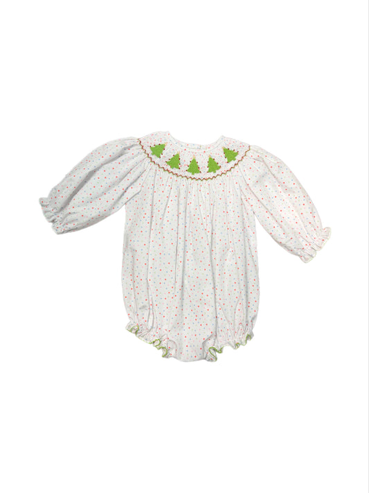 Christmas Tree Smocked L/S Bubble w/Dots