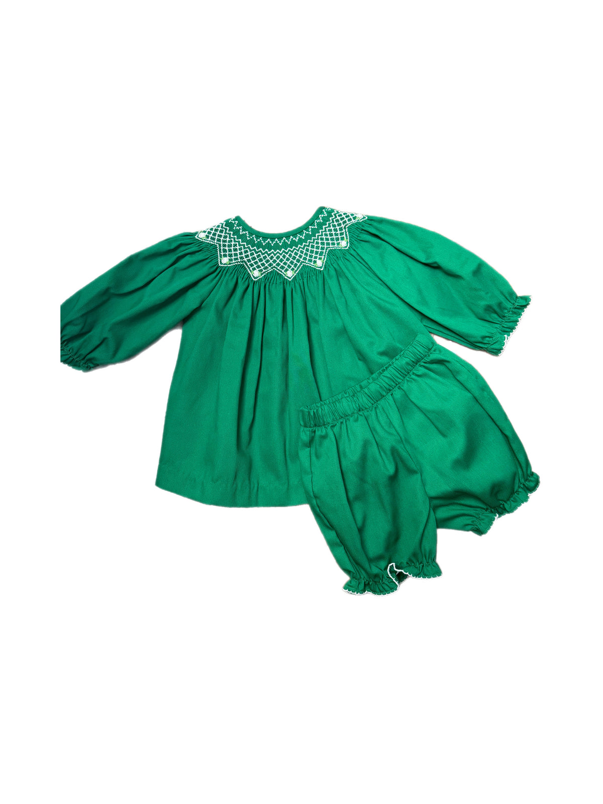 Christmas Green  Smocked Bishop Bloomer Set