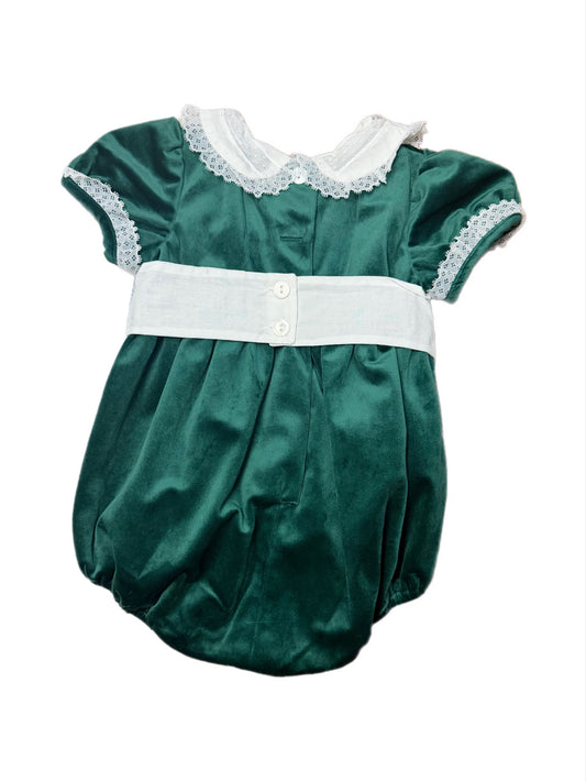 Green Velvet Sash Waist Bubble