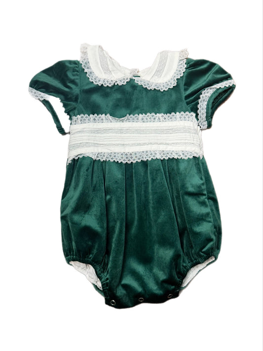 Green Velvet Sash Waist Bubble