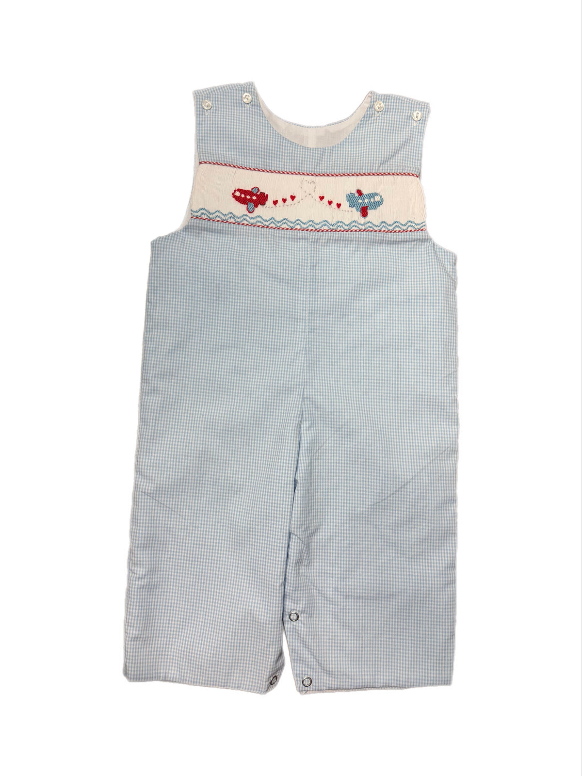 Valentine's Airplane Smocked Blue Longall