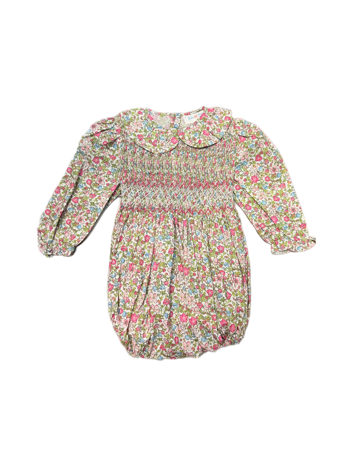 Pink Flowers Smocked Waist Bubble