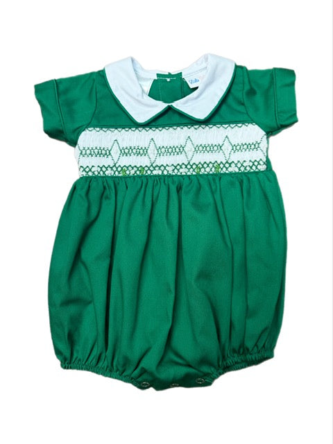 Christmas Green Basic Smocked Boy Bubble