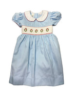 Christmas Wreath Lt Blue Smocked Waist Dress