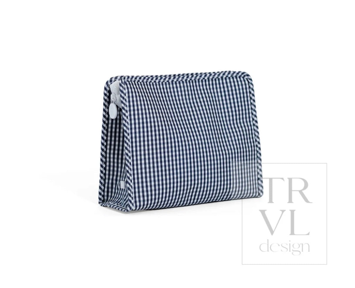 Gingham Navy Large Roadie Zip Pouch