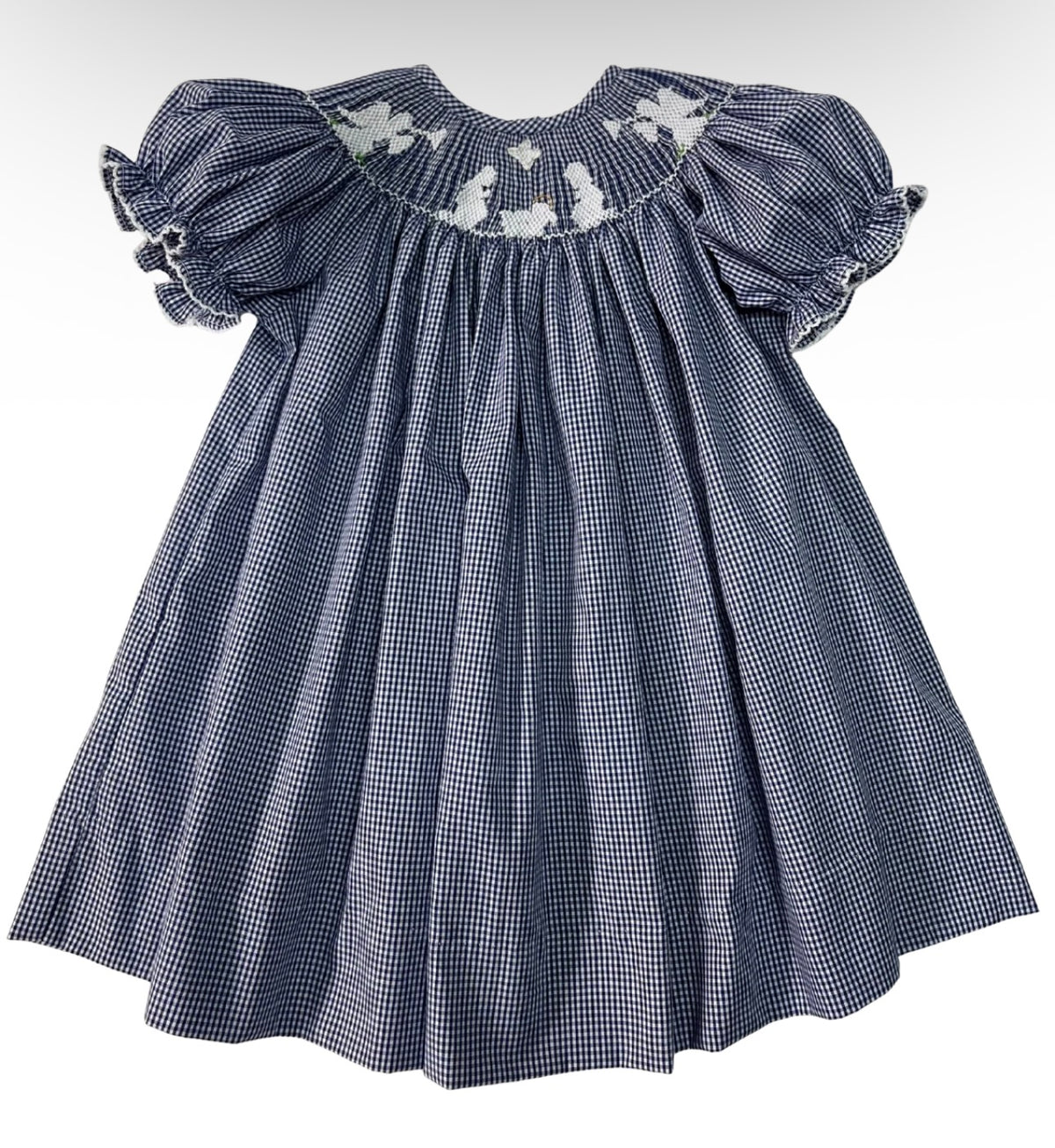 Nativity Smocked Bishop Navy Gingham