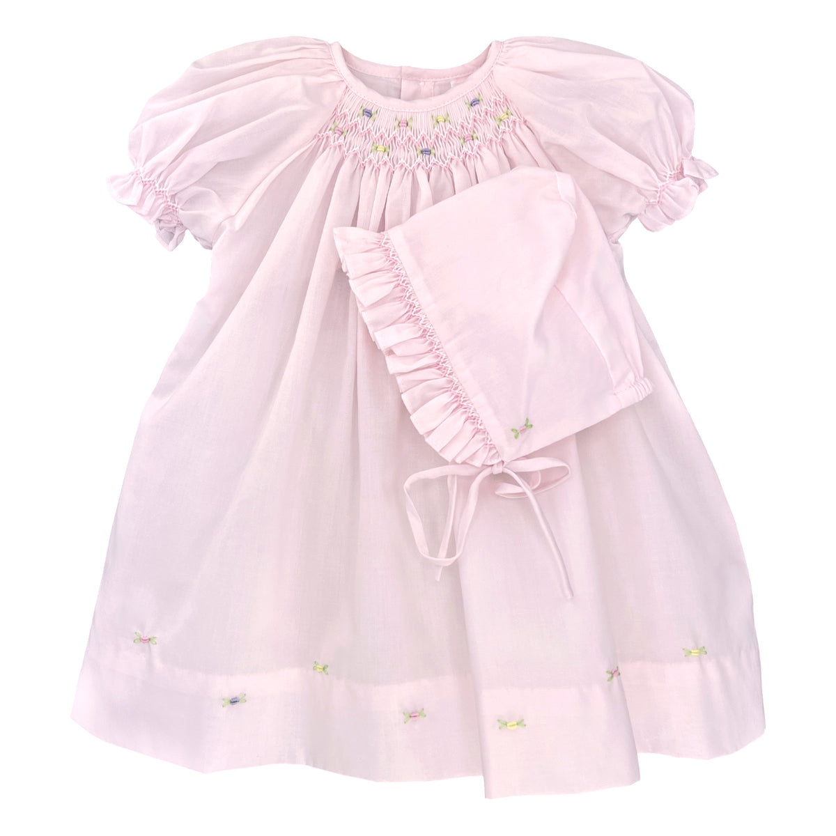 Light Pink Smocked Daydress with Bonnet
