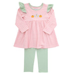 Turkey Ruffle Pant Set Pink Stripe