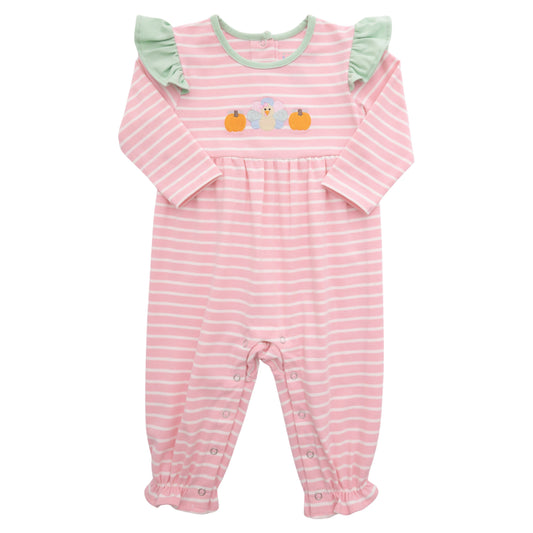 Turkey Ruffle Romper Pink Stripe